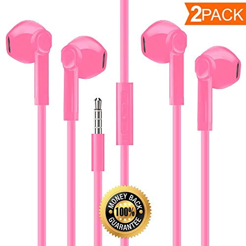 Headphones/Earphones/Earbuds,3.5mm aux Wired Headphones Noise Isolating Earphones Built-in Microphone & Volume Control Compatible iPhone iPod iPad Android/MP3 MP4 2PACK-White 