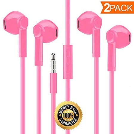 [2 Pack] Earphones with Microphone Premium Earbuds Stereo Headphones Signature Noise Isolating Sport Headset for Apple iPhone iPod iPad Samsung Galaxy LG HTC (Best Pink Noise App For Iphone)