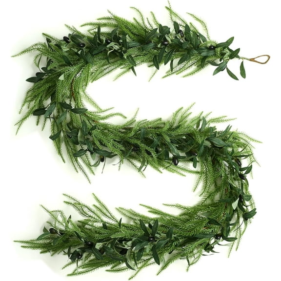 Guvpev 2025 New Artificial Norfolk Pine Christmas Garland 6FT Olive Garland Vine Wreath Real Touch Realistic Faux Greenery Garland for Home, Table, Mantel, Wall, Indoor Outdoor Christmas Decorations