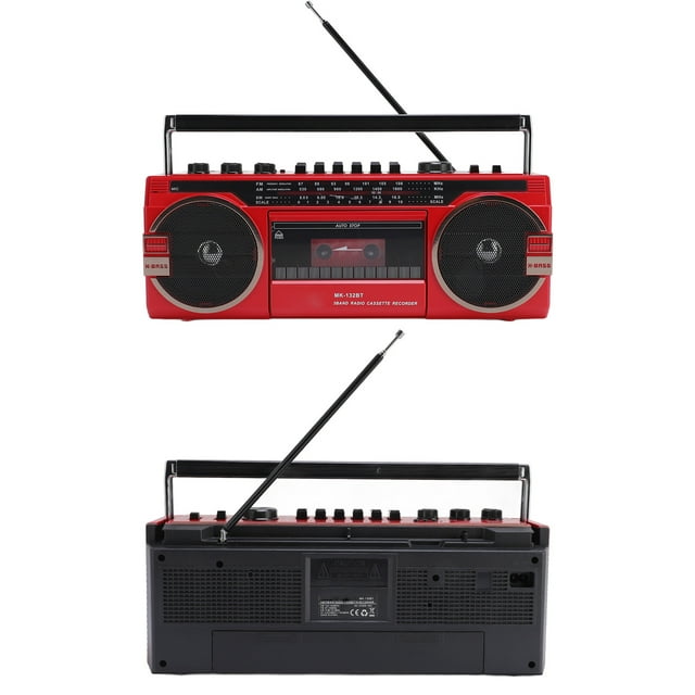 Retro Cassette Tape Player Recorder AM SW Radio with Bluetooth Speaker, Battery Operated AC Powered, Tape Recorder Cassette Player USB Slot Red