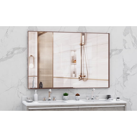 Cterwk 60"x40" Rectangle Bathroom Mirror Brown Aluminum Frame Decorative Wall Mirror for Bathroom, Living Room, Bedroom