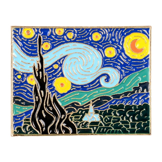 2 pines de solapa con pintura esmaltada de noche estrellada de Van Gogh, multicolor, 1,75 pulgadas