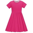 thumbnail image 4 of Ugoldhm Girls T-Shirt Dress Summer Solid Color Crew Neck Pleated Tea-Length Short Sleeve Casual Dresses Size 4-14, 4 of 9