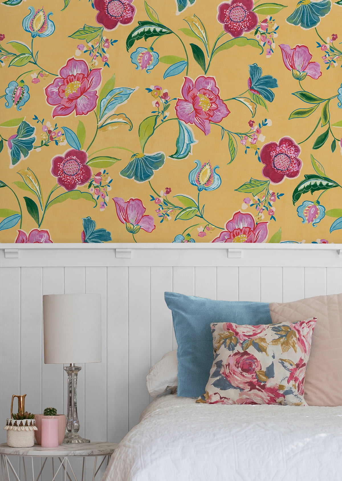 NextWall Cantaloupe Painterly Floral Peel and Stick Wallpaper