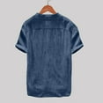 thumbnail image 5 of Rigardu mens dress shirts Shirts Solid Baggy Color Tops Men's Blouse Cotton T Short Sleeve Retro Men's Blouse dress shirts for men mens shirts Navy + XL, 5 of 6