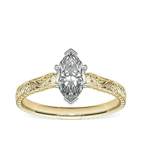 1.00 Carat VS1 Marquise Cut Real Diamond Unique Solitaire Ring for Anniversary Solid 14K Yellow Gold Size 7
