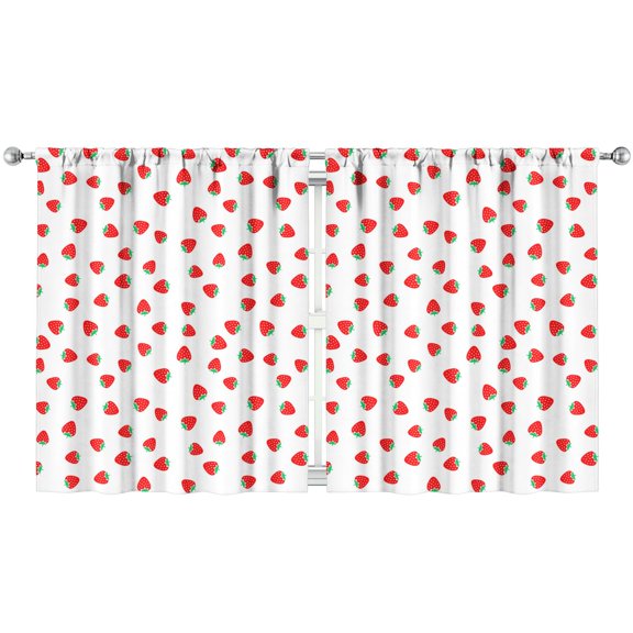 Nursery Curtains Boys Girls Kids Strawberry Plants Fruit White Print Pattern Window Drapes for Living Bedroom Playroom Room Decor Rod Pocket 52x63 Inch 2 Panels