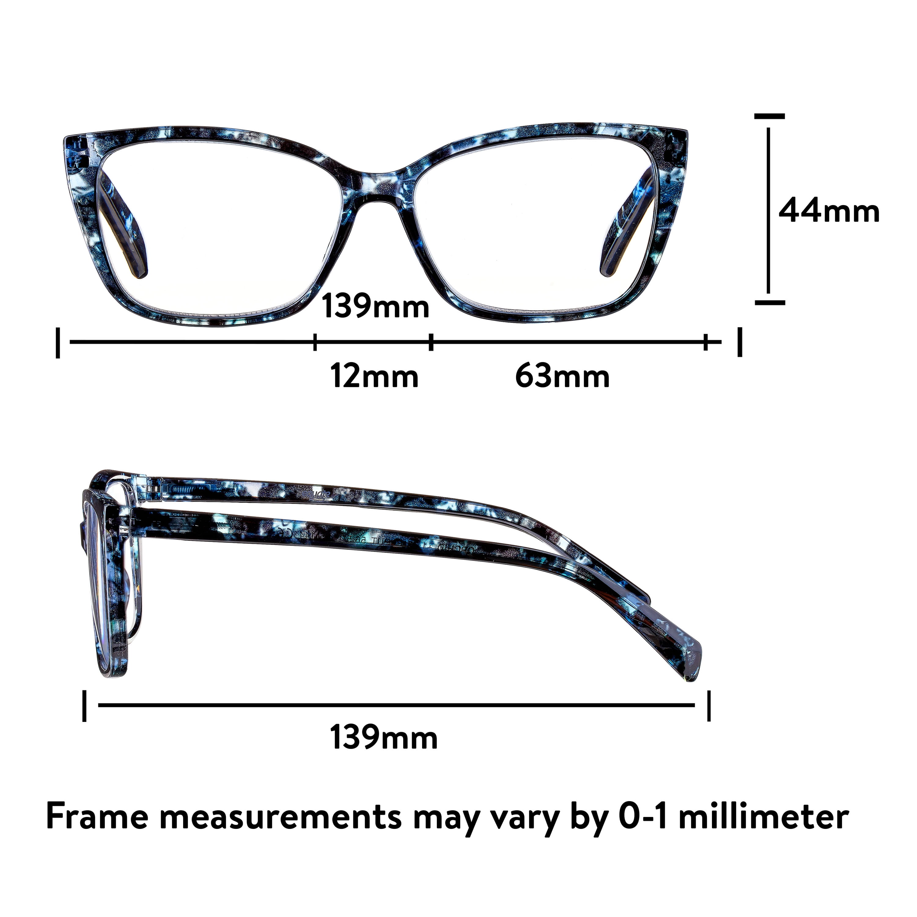 Equate Women's Orchid Cateye Reading Glasses with Case, Blue Purple Tortoise, +1.75