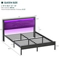 thumbnail image 6 of Homieasy Queen Size Bed Frame with Charging Station and LED Strips, Industrial Platform Bed with Headboard and Storage, Steel Slat Support, No Box Spring Needed, Noise-Free, Easy Assembly, Black Oak, 6 of 8