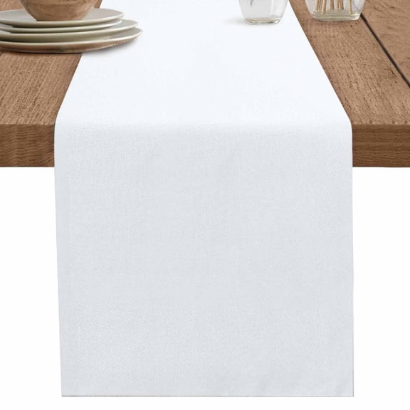 nqOlkjepod White Table Runner 120 Inches Long Farmhouse Dress Scarves, Pure White Solid Color Simple Minimalism Art Dining Tablerunner for Coffee Table/Kitchen Island/Party Décor, 13" x 120"