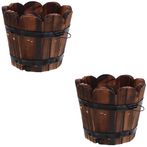 Masteelf 2-Pack Small Wooden Plant Pots for Garden, Patio, Flowers, Trees - Small Planter Containers