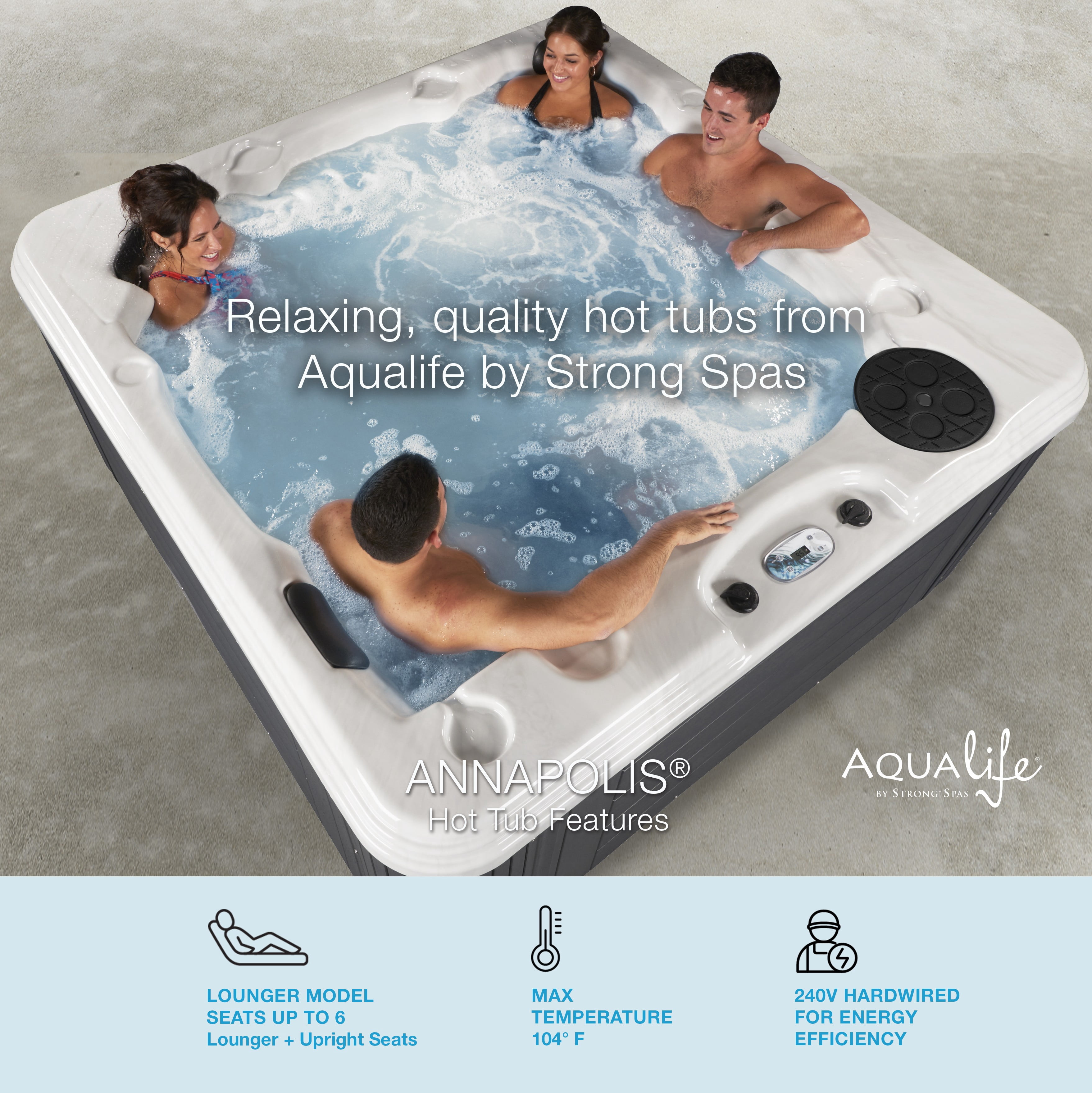 Aqualife by Strong Spas Annapolis 6 Person Lounger Hot Tub, 50 Jets, 2 Pumps, Gray