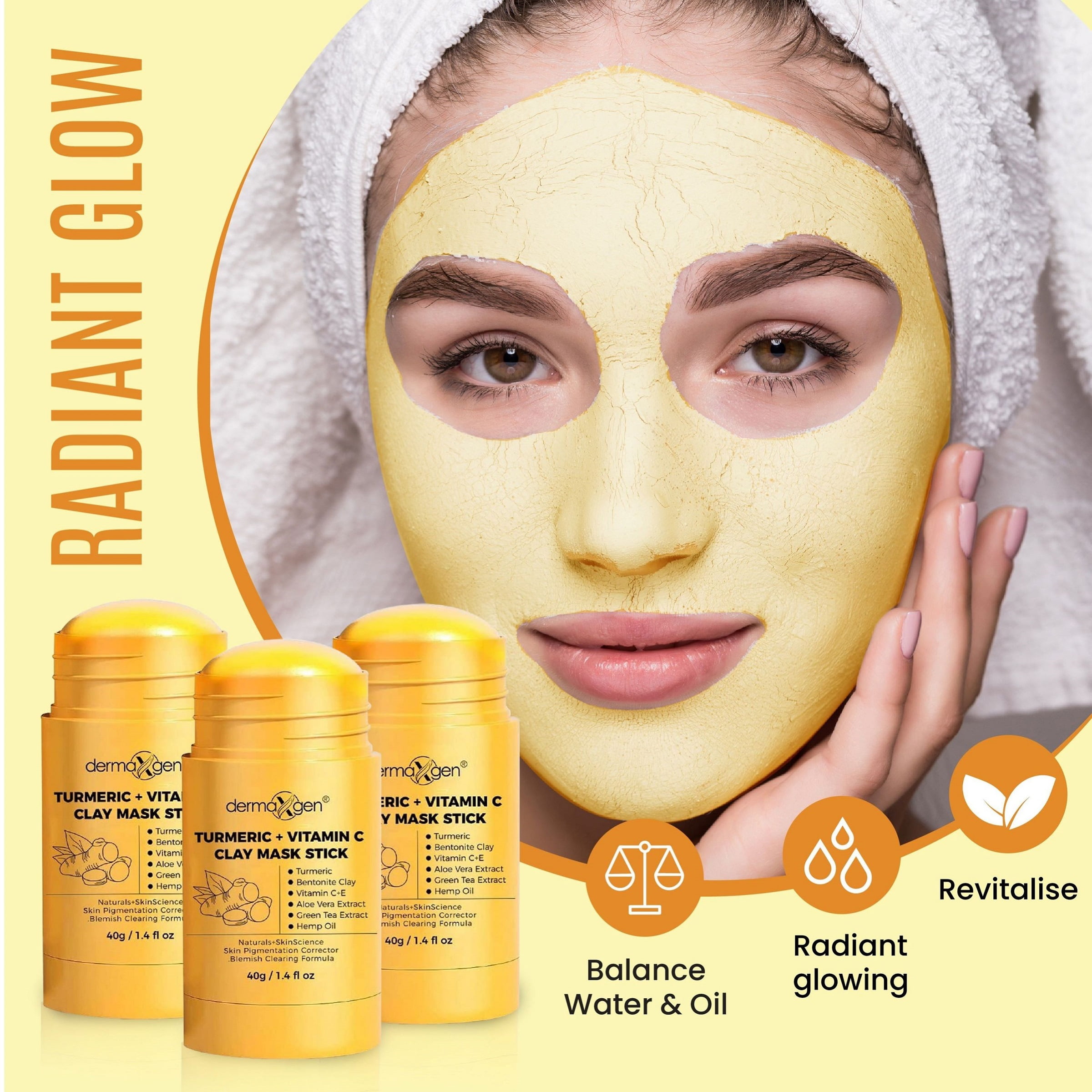  Turmeric Clay Stick Mask, Organic, Vitamin C