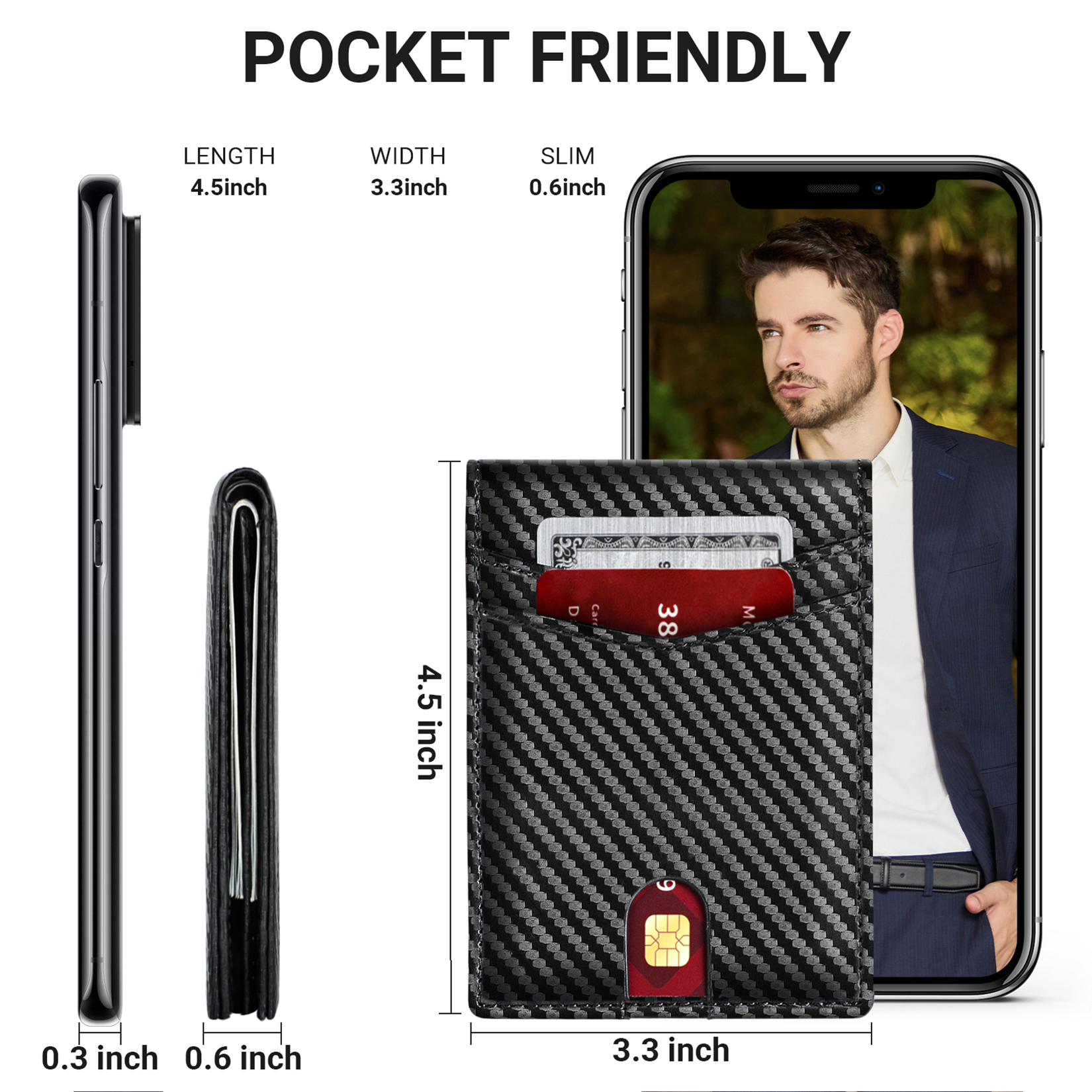 FIANMY Men's Slim Bifold Leather Wallet, Black photo 5