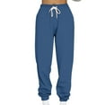 thumbnail image 2 of CENGNIAN No Boundaries Women's Drawstring Fleece Lined Sweatpants,Warm Leg Tied Pants For Women,Ladies Breathable Workout Joggers with Pockets,Navy,Size XXXL, 2 of 5