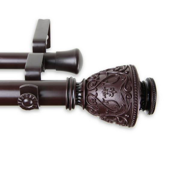 Virginia Double Curtain Rod 1 inch 66-120 inch - Mahogany