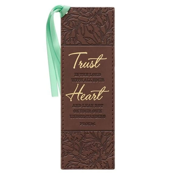 Christian Art Gifts  Trust In The Lord with All Your Heart-LuxLeather Bookmark & Pagemarker, Brown