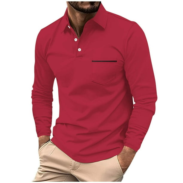 Blusa y camisa de manga larga con cuello vuelto para hombre, camisa deportiva de color liso con solapa y botones, blusa de manga larga con solapa para hombre