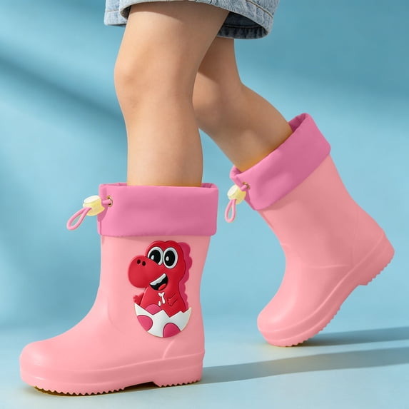Eltusu Boys Rain Boots Waterproof, Cartoon Non-Slip PVC Mid-Calf Rain Shoes Pink Size 9.5 Little Kids