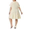 thumbnail image 3 of Agnes Orinda Women's Plus Size Tiered Babydoll Short Sleeves Chambray Midi Dresses 1X Apricot, 3 of 6