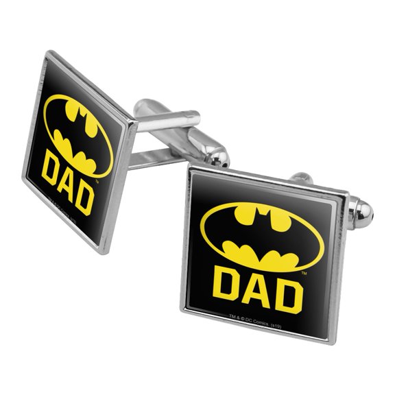 Batman Bat Dad Shield Logo Square Cufflink Set - Silver or Gold