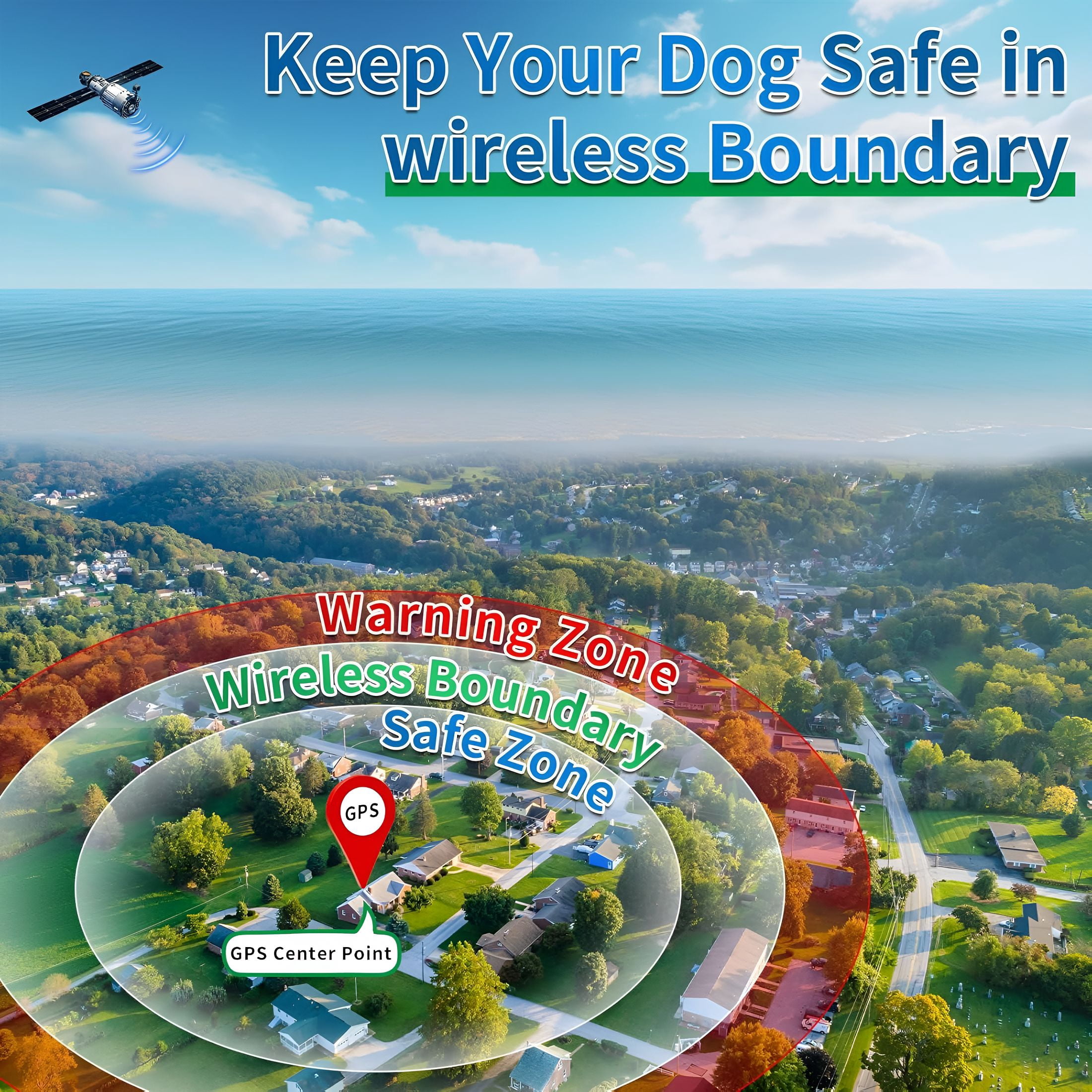 BESTSKY GPS Wireless Dog Fence, Range up to 6561 ft, Electric Collar with 3 Warning Modes, for Outdoor Use Waterproof Rechargeable Pet Containment System for Most Dogs (Black)