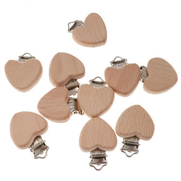 2x10 Piezas De Madera De Soportes Para Chupete De Bebé Juguetes De Dentición En Forma De Corazón Hugo Pinza para chupete de madera