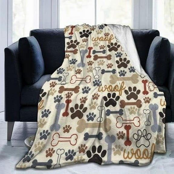 Dog Paw Print Bones Blanket Flannel Fleece Throw Blanket Gifts for Bed Couch Sofa Chair 50"X40"