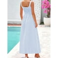thumbnail image 6 of Women'S 2025 Summer Spaghetti Strap Plaid Square Neck A Line Casual Beach Vacation Long Maxi Dresses Light Blue S, 6 of 7