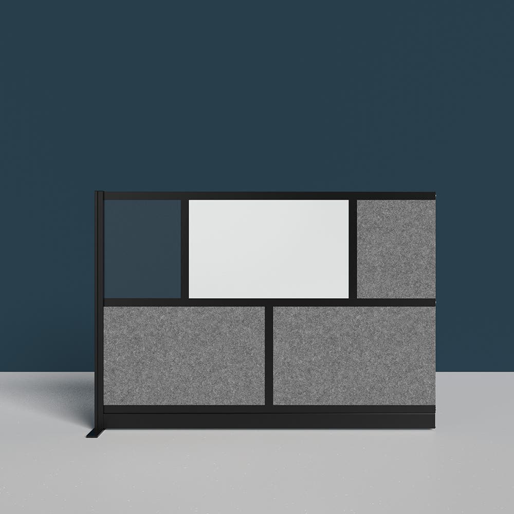 Luxor Workflow Modular Wall Room Divider System - Black Frame - 70" x 48" Add-On Wall with Whiteboard, Freestanding