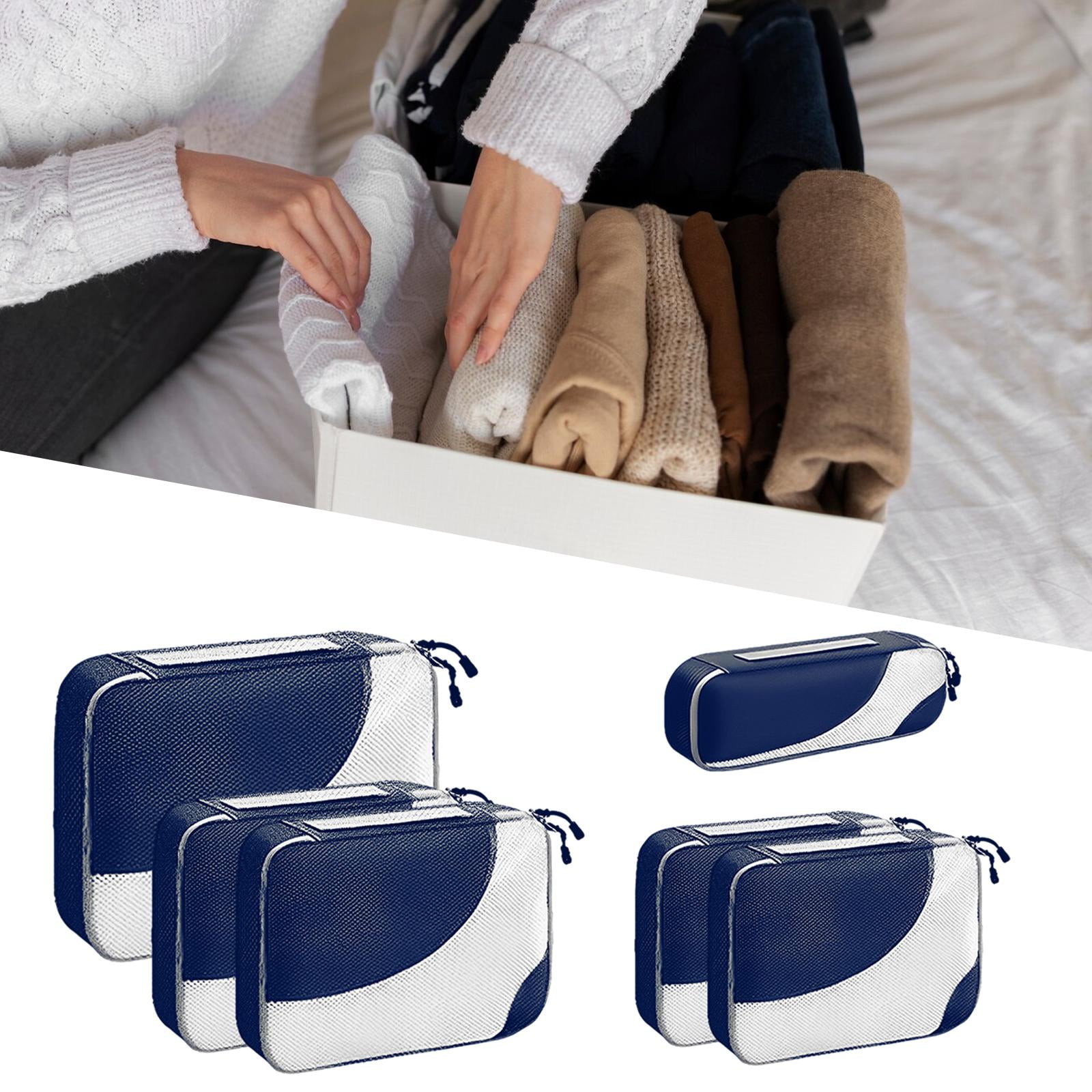 kowaku 6 Pieces Waterproof Travel Essentials Bag Packing Cubes with Zipper Travel Organiser Packing Bags for Hat Coats Mobile Phones Navy
