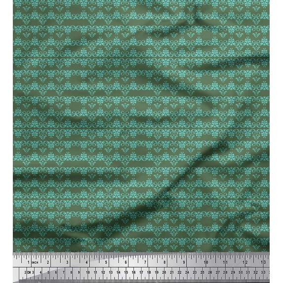 Soimoi Green Viscose Chiffon Fabric Filigree Damask Printed Craft Fabric by the Yard 42 Inch Wide