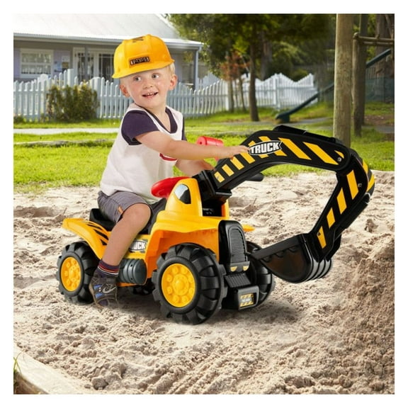 Ride On Bulldozer Toy for Toddlers - Push Car Digger with Helmet & Shovel - Realistic Construction Vehicle for 3  Year Olds - Yellow