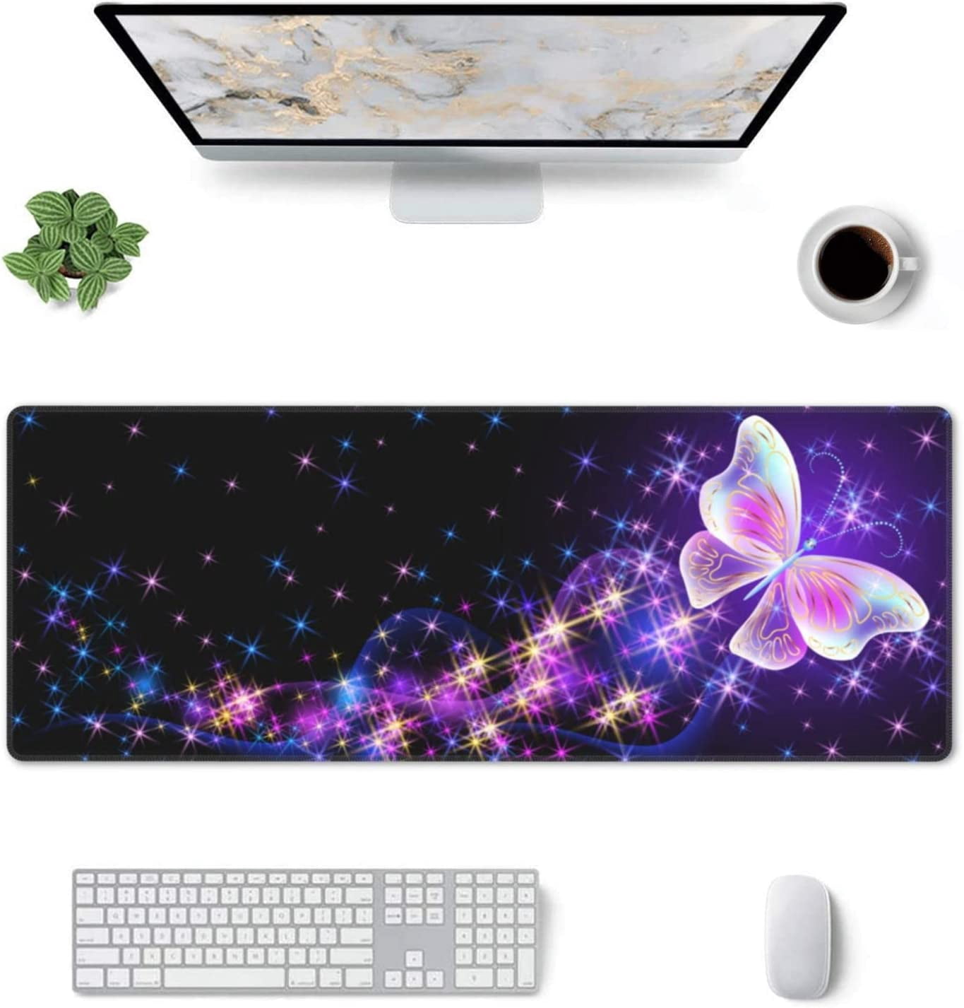 Butterfly Mouse Pad Extended Large Gaming Mouse Pad XL Oversized Desk Pad Stitched Edges 31.5 X 11.8 Inch