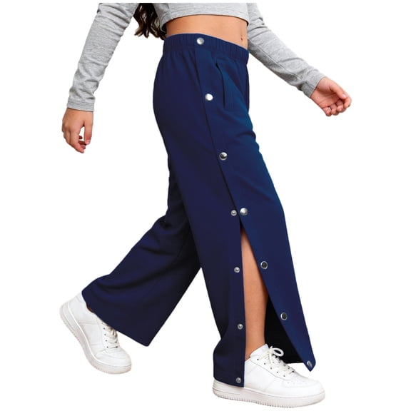 Haitryli Kids Boys Girls Joggers Athletic Trousers Tear Away Pants Adaptive Clothes Side Full Open Sweatpants Navy Blue 10