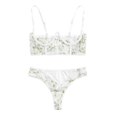 

TAIAOJING Women Bra New Fashion Thong Sleepwear Underwear Lingerie Flower
