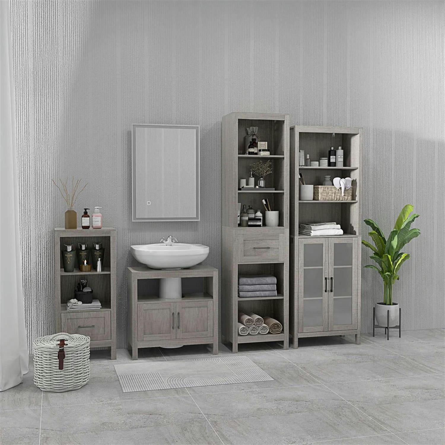 Demi Bonn 23" Modern Bathroom Vanity with U-Shape Cut-Out and Open Shelf, Pedestal Sink 2-Door Cabinet, Under Sink Cabinet, Gray