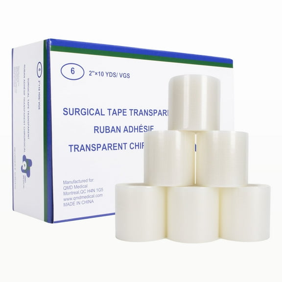 QMD medical transparent plastic tape, 2" x 10 yards, 6/box