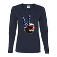 thumbnail image 2 of American Flag Peace Sign Hand Pop Culture Womens Graphic Long Sleeve T-Shirt, Navy, Small, 2 of 3