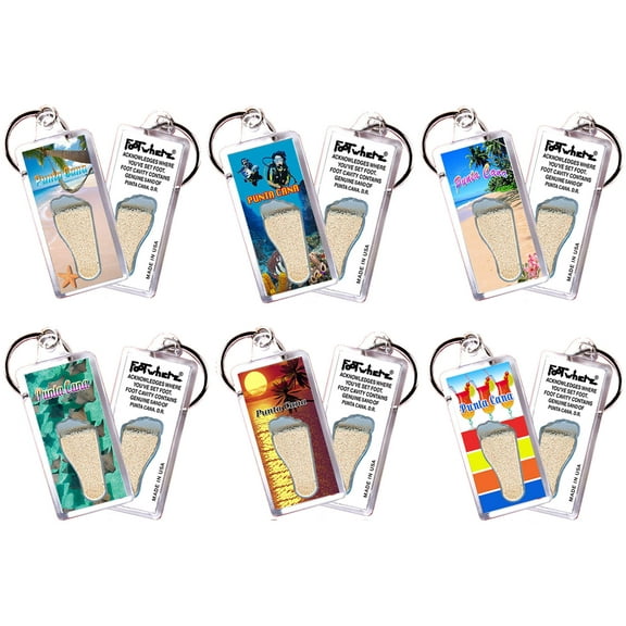 Punta Cana FootWhere Keychains. (PC100 - Assorted) 6 Piece Set.