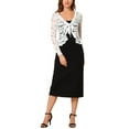 thumbnail image 3 of INSPIRE CHIC Valentine's Day Women's Floral Lace Cardigans Tie Front Ruffled Hem Sheer Crop Bolero Shrug XS White, 3 of 9