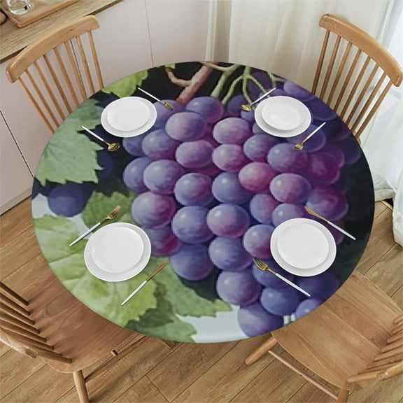 BANET Purple Grapes Tablecloth for Holiday Birthday Party Table Decor, Waterproof Outdoor Table Cloth Round Tables for Dining Room Banquet Farmhouse Tablecloths 31"-35