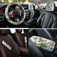 thumbnail image 4 of Pzuqiu 14 Pcs Front Rear Car Seat Cover Steering Wheel Seat Belt Headrest Coasters Center Console Pad Keychain Automotive Seat Cover Accessories Decor Gift for Women Boho Flower Hummingbird, 4 of 7