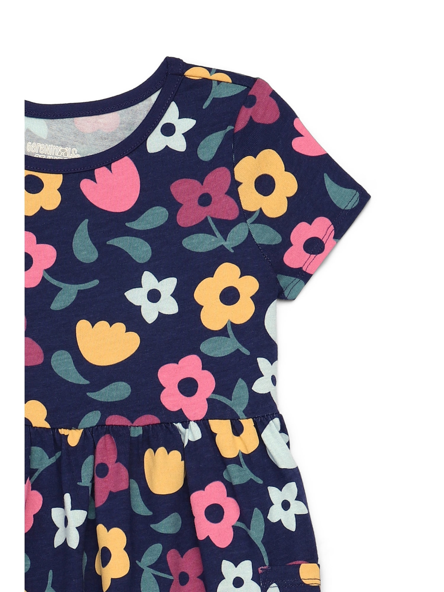 Garanimals Toddler Girl Short Sleeve Printed Dress with Patch Pockets, Sizes 18M-5T