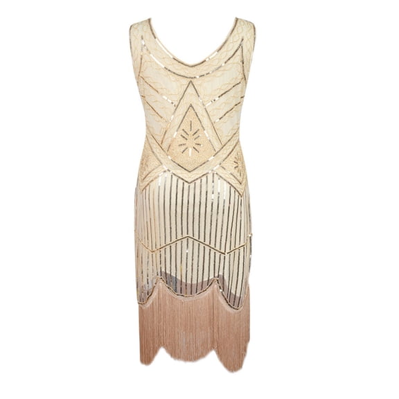 XIAOCHA Women's Flapper Dress Sleeveless Sequin Beaded Fringe Midi Dress Vintage Art Deco Great Gatsby Party Dress