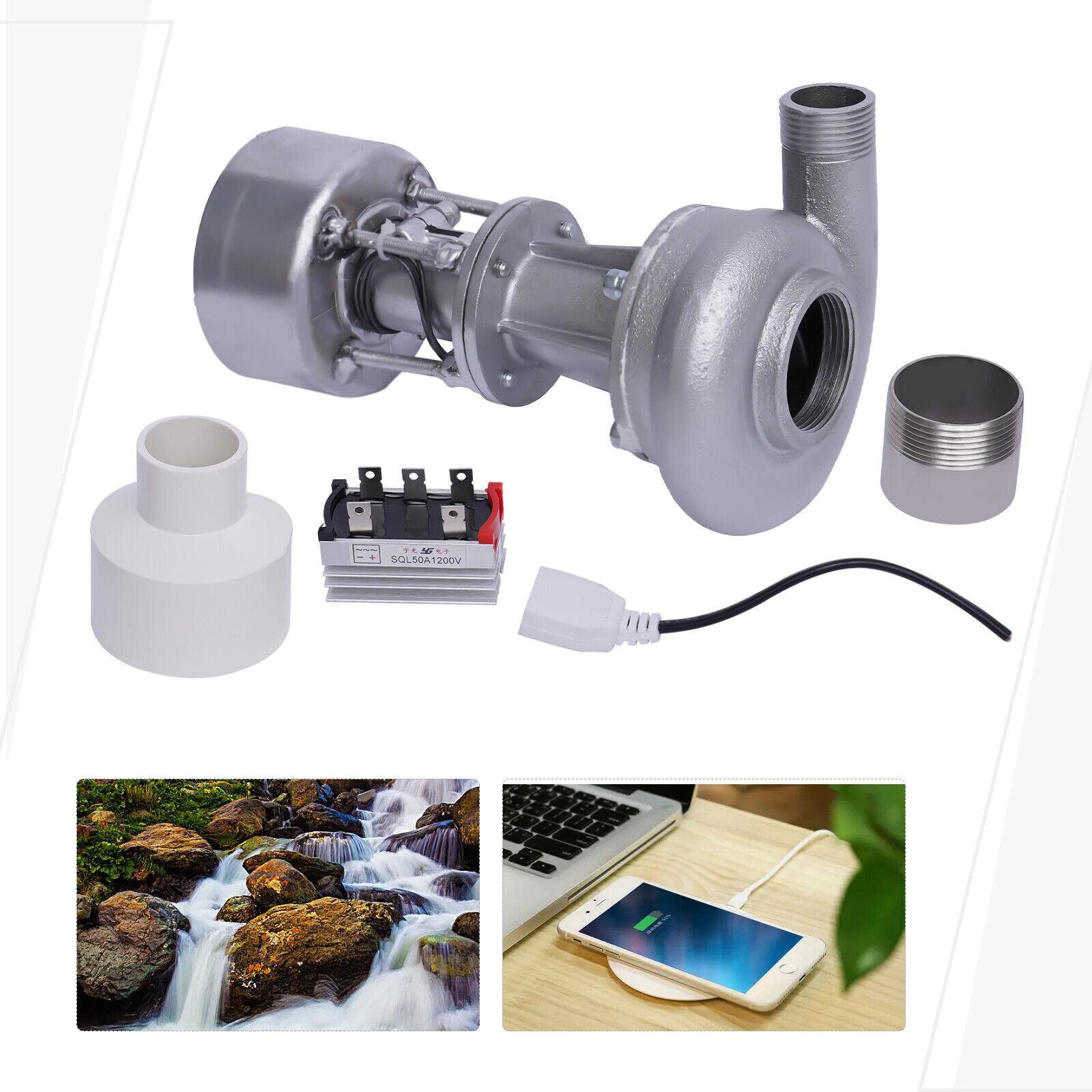 Miumaeov Mini Hydro Generator Portable Hydro Power Station Water Turbine Profession 500W