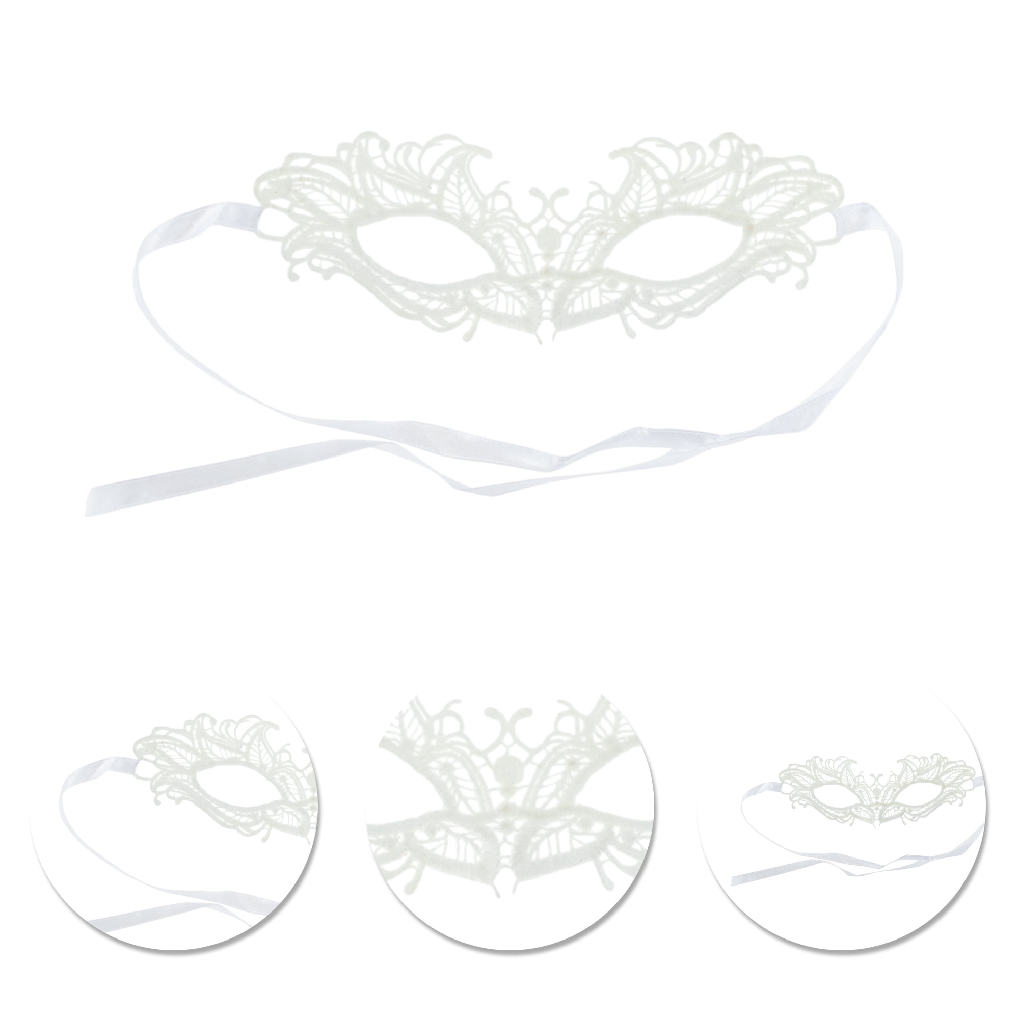 Unique Bargains 1 Box Elegant Lace Half Face Party Mask White Pattern 4