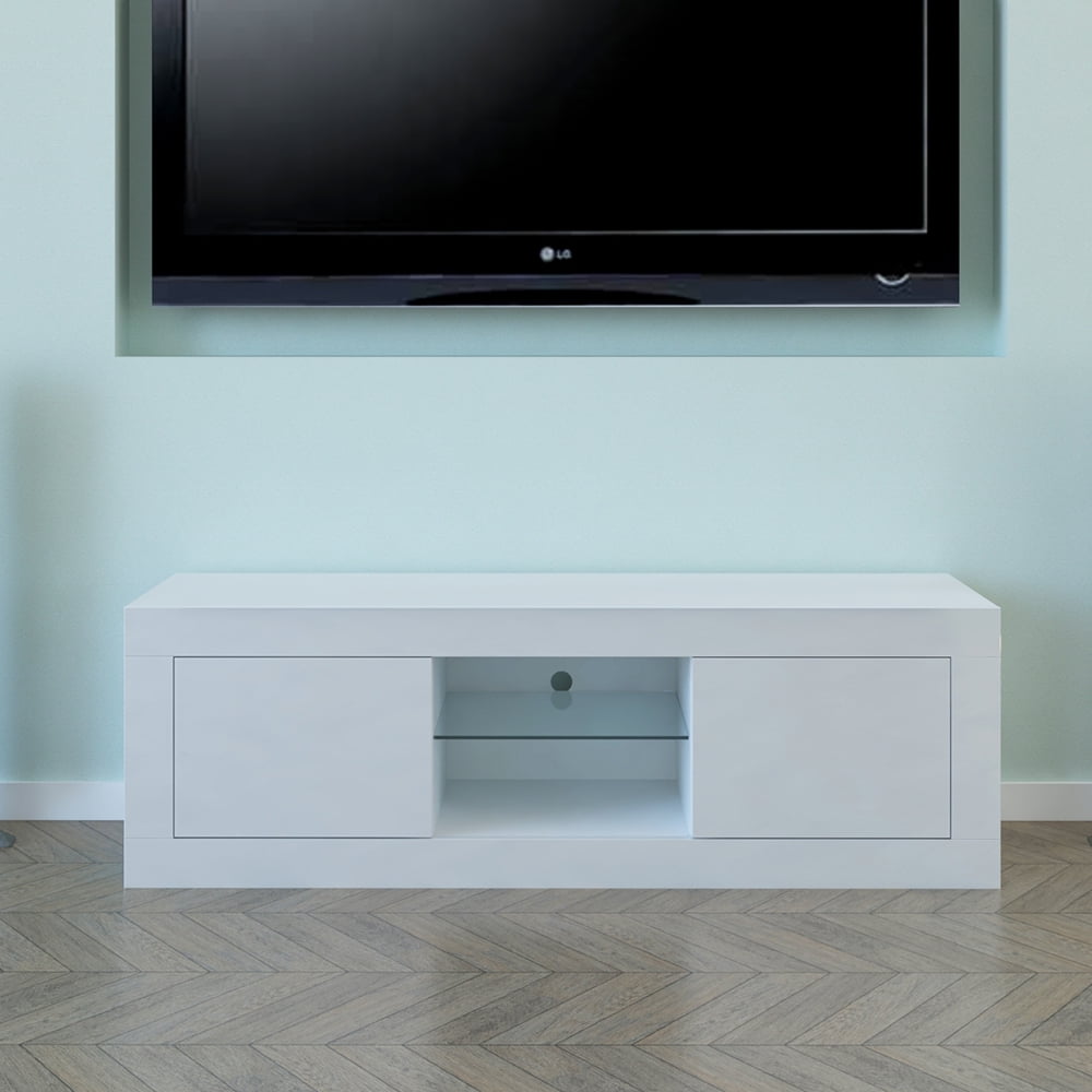Led Tv Console Table With Storage White Television Stand For Media Cable Box Gaming Consoles Tv Stand Entertainment For Living Room Bedroom Walmart Com