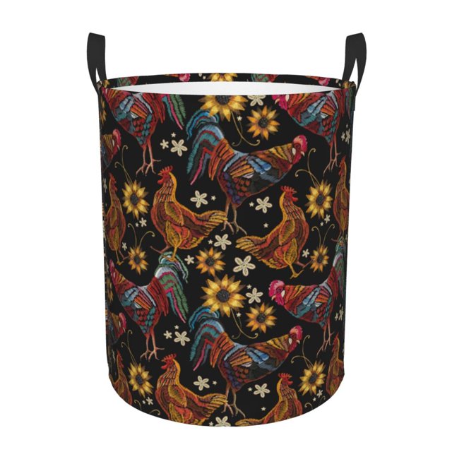 Balery Sunflower Rooster Cesta de ropa redonda con asas, impermeable, independiente, para ropa, juguetes, dormitorio y familia-Small