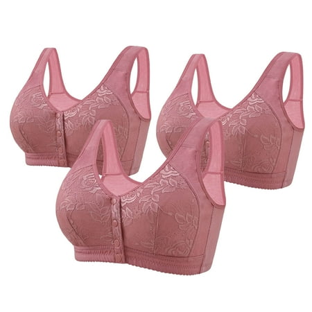 Up to 60% off Wireless Bra  Woman s Embroidery Front Button Large Size Underwear Bra Without Steel Rim(Pink 46/105)